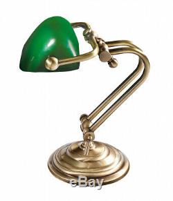 Antique Bronze Banker Table Lamp Glass Green Echt-messing Vintage Office