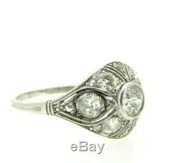 Antique Ring 18k White Gold Art Nouveau Vintage End Eight Hundred Diamonds 2.1 Ct