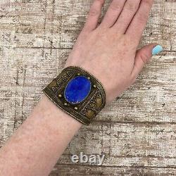 Antique Vintage Art New Brass Afghan Kuchi Lapis Lazuli Sleeve Bracelet