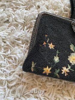 Antique Vintage Art New Hand Beaded Handbag Evening Floral Bag Black