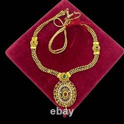 Antique Vintage Art New Plated Gold Moghol Pasta Bead Pendant Necklace 42.7g