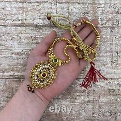 Antique Vintage Art New Plated Gold Moghol Pasta Bead Pendant Necklace 42.7g