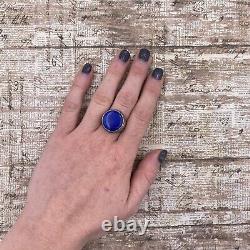 Antique Vintage Art New Silver Sterling Afghan Lapis Lazuli Ring S 6.5 9.6g