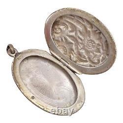 Antique Vintage Art New Silver Sterling Floral Remousse Medallion Pendant
