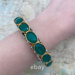 Antique Vintage Art Nouveau 14k Gold Filled Moghul Paste Faux Pearl Enamel Bracelet 68.3g