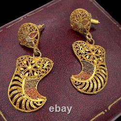 Antique Vintage Art Nouveau 14k Gold Plated Moghul Enamel Wedding Earrings 7.3g