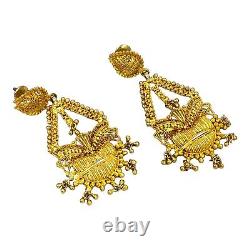 Antique Vintage Art Nouveau 14k Gold Plated Mogul Wedding Dangling Earrings 20.6g