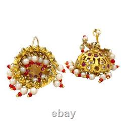 Antique Vintage Art Nouveau 14k Gold Plated Mughal Paste Wedding Earrings 19.7g