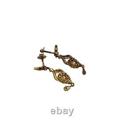 Antique Vintage Art Nouveau 14k Gold Plated Mughal Paste Wedding Earrings 6.1g