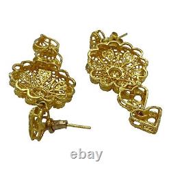 Antique Vintage Art Nouveau 14k Gold Plated Mughal Wedding Dangle Earrings 12g