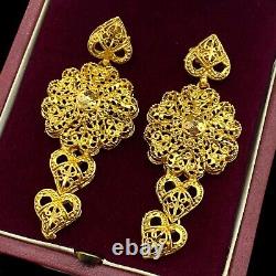 Antique Vintage Art Nouveau 14k Gold-Plated Mughal Wedding Dangling Earrings 12g