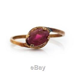 Antique Vintage Art Nouveau 14k Yellow Oval Pink Tourmaline Ring Ring Sz 5