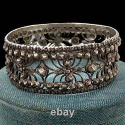 Antique Vintage Art Nouveau 925 Sterling Silver Steel Cut Bracelet 57.2g