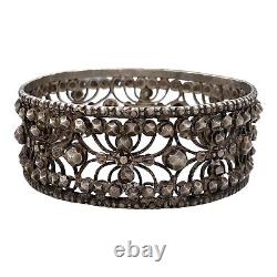 Antique Vintage Art Nouveau 925 Sterling Silver Steel Cut Bracelet 57.2g