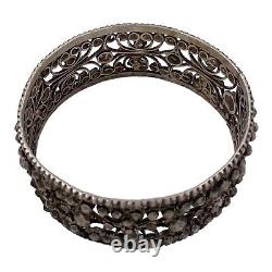 Antique Vintage Art Nouveau 925 Sterling Silver Steel Cut Bracelet 57.2g