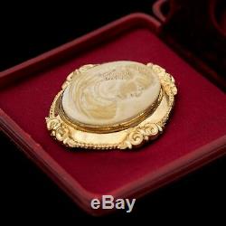 Antique Vintage Art Nouveau Gold Plated Gf Grand Round Washer Cameo 2.1 Pin
