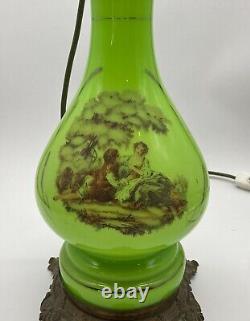 Antique Vintage Art Nouveau Green Petroleum Table Lamp 1900 Gründerzeit