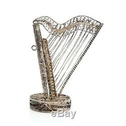 Antique Vintage Art Nouveau Sterling 800 Silver Harp Filigree Cannetille