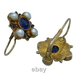 Antique Vintage Art Nouveau Style Sterling Silver Glass & Pearl Earrings 5.3g