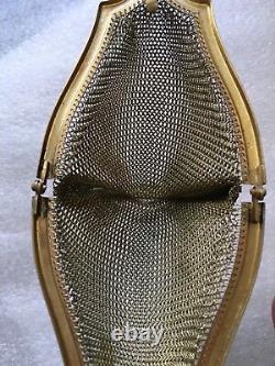 Antique/vintage Art Nouveau Gold Tone Mesh Handbag With Amethyst Stones