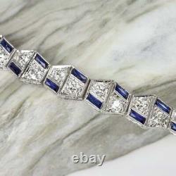 Art Deco 8.00 Ct Diamond Sapphire Vintage Bracelet Women's Bracelet 14k White Or On