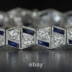 Art Deco 8.00 Ct Diamond Sapphire Vintage Woman Bracelet 14k White Gold On