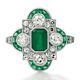 Art Deco Emerald Platinum Diamond Ring Antique Vintage Motif Certifié Naturel