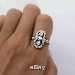 Art Deco Engagement Ring Round Diamond Vintage Ring 14kt White Gold