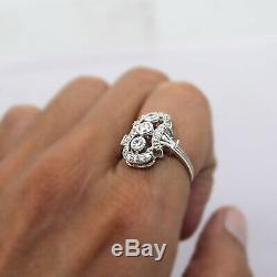 Art Deco Engagement Ring Round Diamond Vintage Ring 14kt White Gold