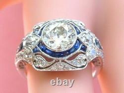 Art Deco Round Cup Vintage Antique Engagement Ring 925 Silver Massive