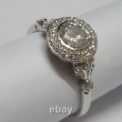 Art Deco Vintage Ancien Blanc Rond Fin 14k Or White On Ring Grappe