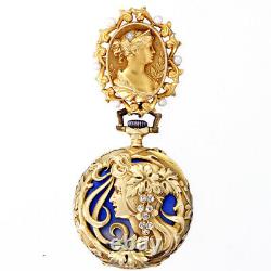 Art New 18k Gold Enamel Golay And Sons Pendant Watch With Brooch Ca1900s