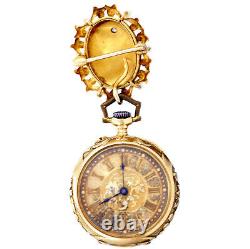 Art New 18k Gold Enamel Golay And Sons Pendant Watch With Brooch Ca1900s