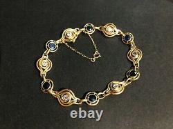 Art Nouveau 18k Gold Chain Bracelet Fancy Links Vintage Diamond Sapphire