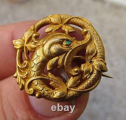Art Nouveau Antique Brooch, Fix Pin Gold Plated Vintage Brooch