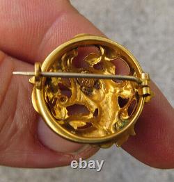 Art Nouveau Antique Brooch, Fix Pin Gold Plated Vintage Brooch