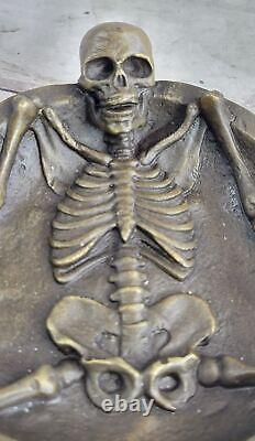 Art Nouveau Bronze Female Figurine Vintage Ashtray Skeleton in Love Gift