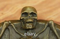 Art Nouveau Bronze Skull Figure Vintage Style Ashtray Skeleton In Love