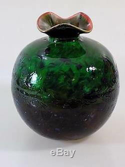 Art Nouveau Designer Glass Vase Dickwandiges Green Blue Art Glass Vintage 20. Jhd