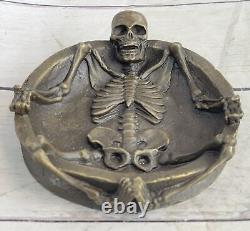 Art Nouveau Female Bronze Figurine Vintage Ashtray Skeleton in Love Gift