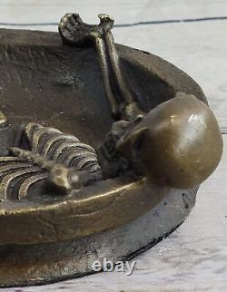 Art Nouveau Female Bronze Figurine Vintage Ashtray Skeleton in Love Gift