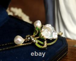 Art Nouveau Green Floral Hair Comb with Genuine Baroque Pearl Vintage Style QD12