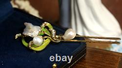 Art Nouveau Green Floral Hair Comb with Genuine Baroque Pearl Vintage Style QD12