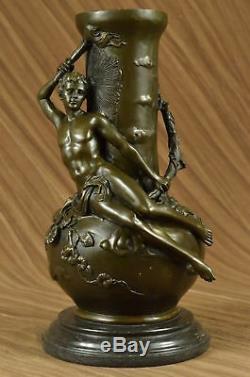 Art Nouveau Louis Auguste Moreau Reproduction Vintage Bronze Patina Vase Art