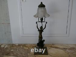 Art Nouveau Style Pose Lamp, Bronze Vintage Brown Patina 1960 H 48cm