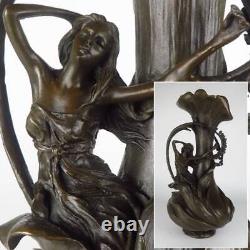 Art Nouveau Vintage Bronze Flower Vase Decorative Pot H14inch Antique Art 204oz