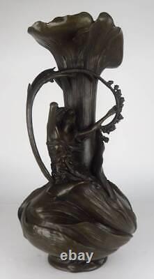 Art Nouveau Vintage Bronze Flower Vase Decorative Pot H14inch Antique Art 204oz