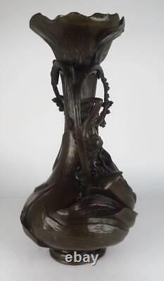 Art Nouveau Vintage Bronze Flower Vase Decorative Pot H14inch Antique Art 204oz