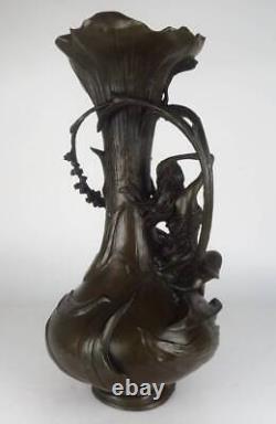 Art Nouveau Vintage Bronze Flower Vase Decorative Pot H14inch Antique Art 204oz