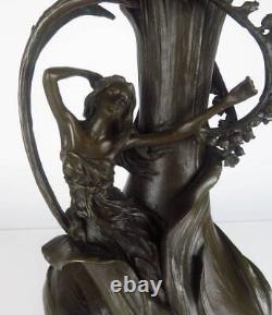 Art Nouveau Vintage Bronze Flower Vase Decorative Pot H14inch Antique Art 204oz